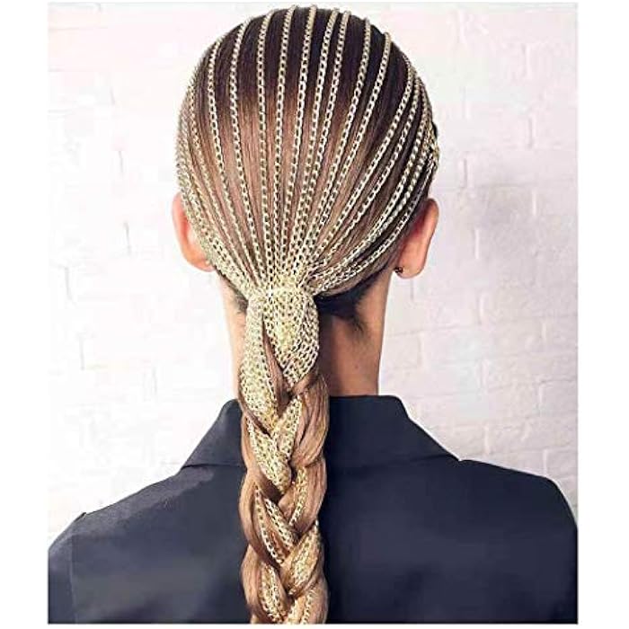 Fstrend Hair Extensions Chain Silver Aluminum Tassel Multi Strand Halloween Hip-pop Hair Accessories Women and Girls (Gold) - Image 1